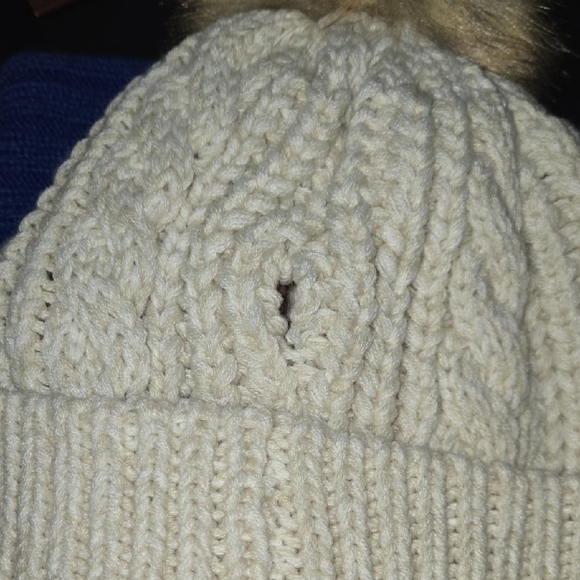 47 Brand Cream Knit Beanie with Tan Pom With Ponytail Slit - Picture 6 of 6